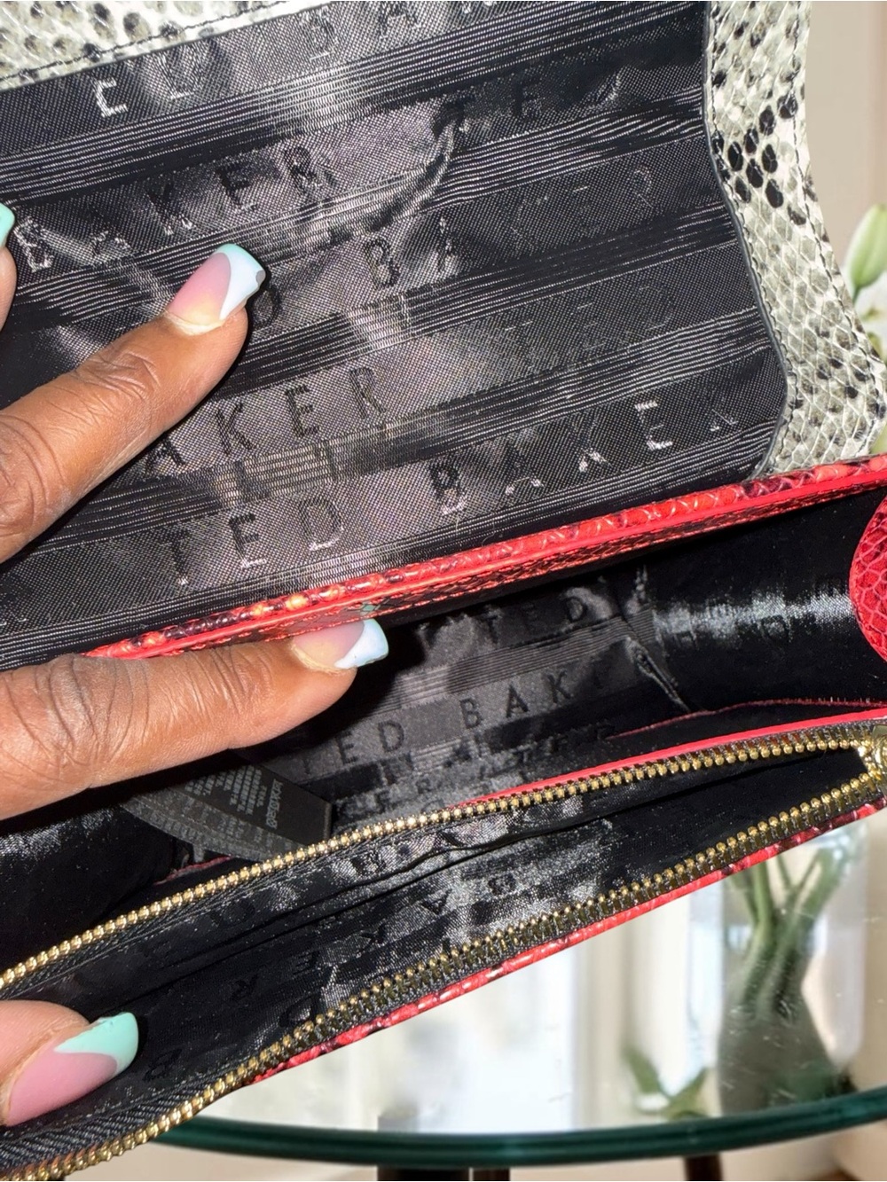 Ted Baker London Belida Python-Embossed Leather Envelope Crossbody Like New - Picture 7 of 13